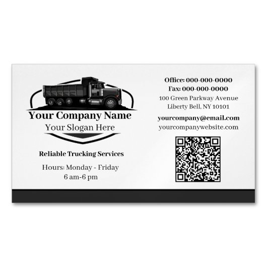 Professionele Dump Truck Hauling Company QR-code Magnetisch Visitekaartje (Voorkant)