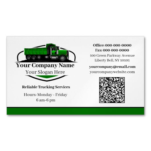 Professionele Dump Truck Hauling Company QR-code Magnetisch Visitekaartje (Voorkant)