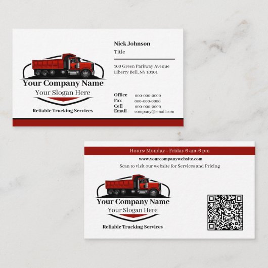 Professionele Dump Truck Hauling Company QR-code Visitekaartje (Voorkant / Achterkant)