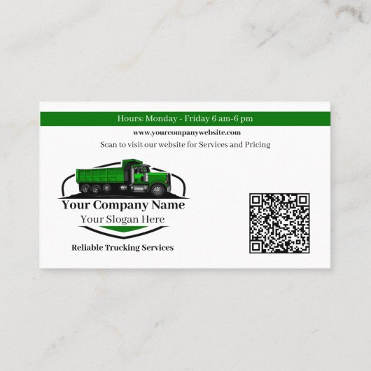 Professionele Dump Truck Hauling Company QR-code Visitekaartje (Achterkant)