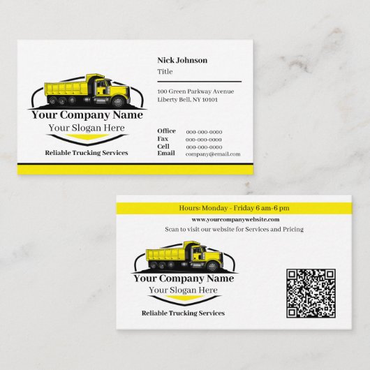 Professionele Dump Truck Hauling Company QR-code Visitekaartje (Voorkant / Achterkant)