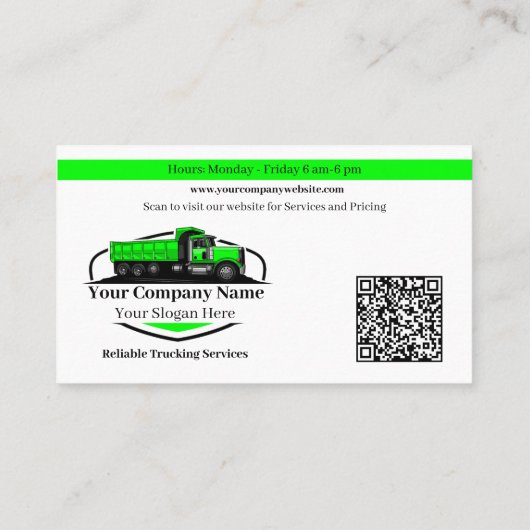Professionele Dump Truck Hauling Company QR-code Visitekaartje (Achterkant)