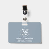 Professionele Dusty Blue Company Logo ID Badge (Voorkant met clip)