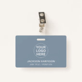 Professionele Dusty Blue Company Logo ID Badge (Voorkant met clip)