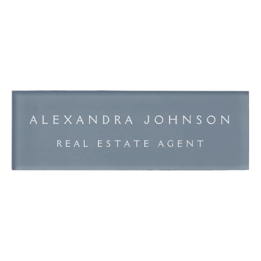 Professionele Dusty Slate Blauw Modern Business Naambadge (Voorkant)