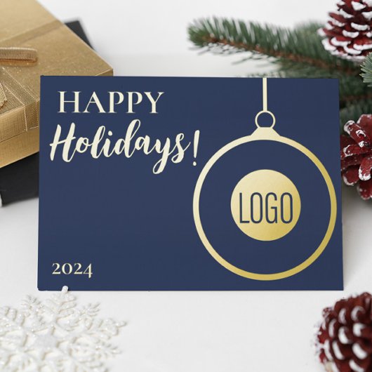 Professionele Eenvoudige Blauw Goud Custom logo Folie Feestdagenkaart