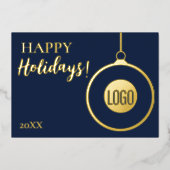 Professionele Eenvoudige Blauw Goud Custom logo Folie Feestdagenkaart (Voorkant)