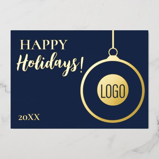 Professionele Eenvoudige Blauw Goud Custom logo Folie Feestdagenkaart (Voorkant)