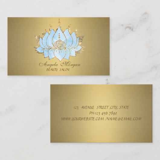 Professionele Eenvoudige Blauwe Lotus Gold Visitekaartje (Voorkant / Achterkant)
