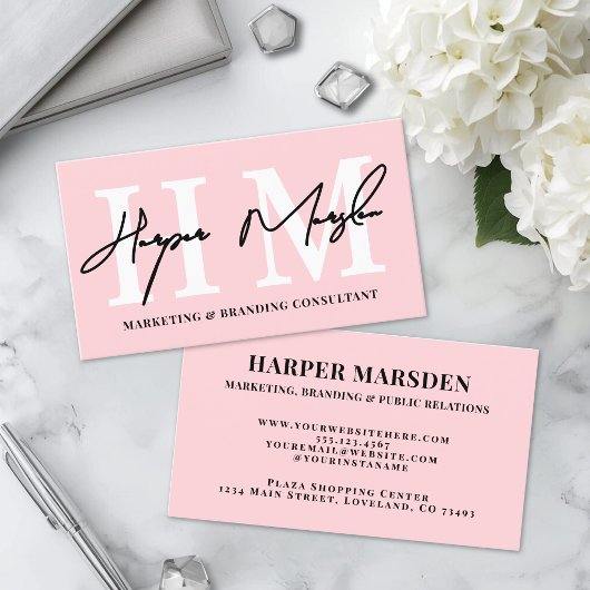 Professionele Eenvoudige Blush Roze Monogram Visitekaartje