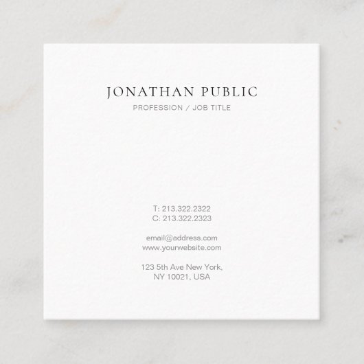 Professionele eenvoudige elegante Sjabloon modern  Vierkante Visitekaartje (Voorkant)