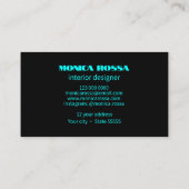 Professionele Eenvoudige Moderne Neon Blauw Zwart Visitekaartje (Achterkant)