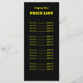 Professionele Eenvoudige Moderne Neon Gele Prijsli Menu (Voorkant)