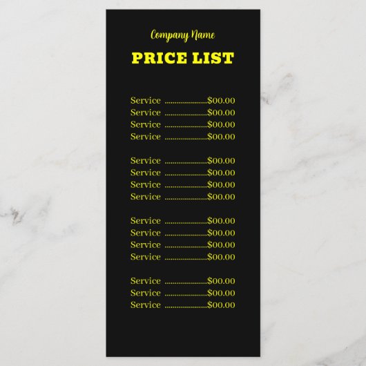 Professionele Eenvoudige Moderne Neon Gele Prijsli Menu (Voorkant)