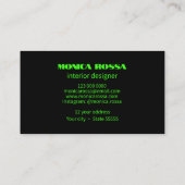 Professionele Eenvoudige Moderne Neon Groen Zwart Visitekaartje (Achterkant)