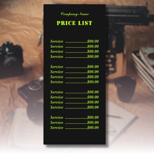 Professionele eenvoudige moderne Neon Limoen prijs Menu