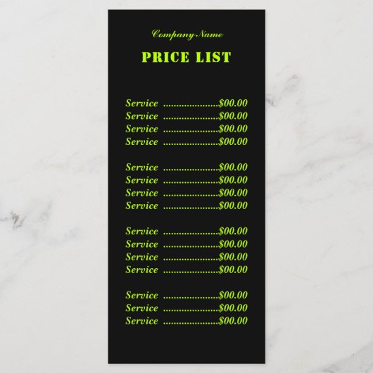 Professionele eenvoudige moderne Neon Limoen prijs Menu (Voorkant)