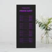 Professionele Eenvoudige Moderne Neon Paarse Prijs Menu (Staand voorkant)