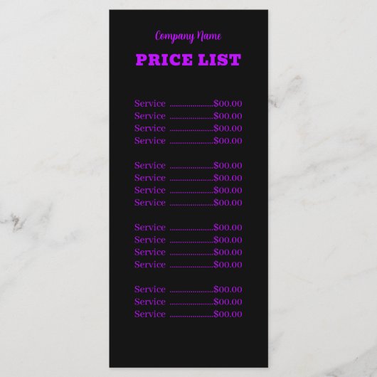 Professionele Eenvoudige Moderne Neon Paarse Prijs Menu (Voorkant)