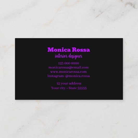 Professionele Eenvoudige Moderne Neon Paarse Zwart Visitekaartje (Achterkant)