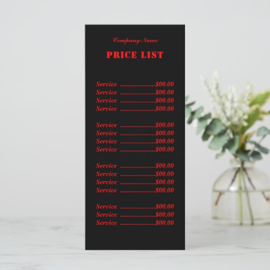 Professionele Eenvoudige Moderne Neon Rode Prijsli Menu (Staand voorkant)