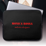 Professionele Eenvoudige Moderne Neon Rood Zwart Laptop Sleeve<br><div class="desc">Minimalistische Clean Black Soli Color Achtergrond en Neon Red moderne lettertype laptophoes. Personaliseer voor uw eigen gebruik. Klik op de knop "Aanpassen" om de achtergrondkleur,  lettertypestijlen en lettertypekleur te wijzigen. Klassiek ontwerp | elegant product | Trendy kleuren | Stijlvol en Mode | Professioneel bedrijfsontwerp</div>