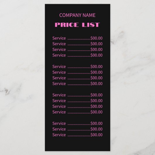 Professionele Eenvoudige Moderne Neon Roze Prijsli Menu (Voorkant)