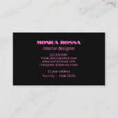 Professionele Eenvoudige Moderne Neon Roze Zwart Visitekaartje (Achterkant)