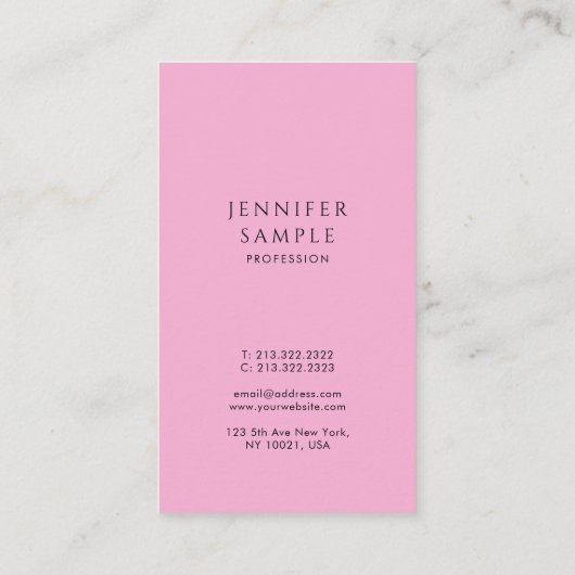 Professionele Eenvoudige Sjabloon Elegant Hot Pink Visitekaartje (Achterkant)