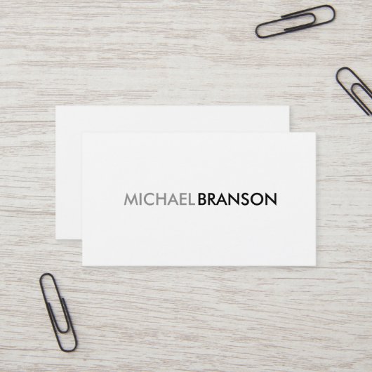 Professionele, eenvoudige WHITE-minimalist Visitekaartje (Voorkant / Achterkant in situ)