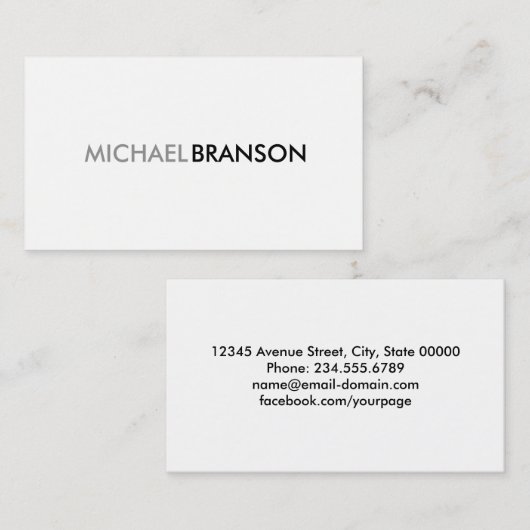 Professionele, eenvoudige WHITE-minimalist Visitekaartje (Voorkant / Achterkant)