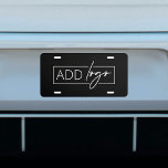 Professionele Eenvoudige Zakelijke Logo Branded Zw Nummerplaat<br><div class="desc">Creëer aangepaste auto licentie borden voor uw auto met deze eenvoudige witte business logo zwarte licentie bord ontwerp, Geschikt voor rechthoek bedrijfslogo's en afgedrukt op aluminium of kunststof nummer bord. U kunt de achtergrondkleur wijzigen of extra tekst toevoegen tijdens het bewerken met het gereedschap voor het bewerken van de streep....</div>