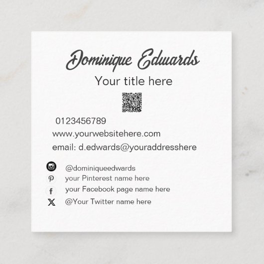 Professionele Eenvoudige Zwart Wit Foto Sociale Me Vierkante Visitekaartje (Achterkant)