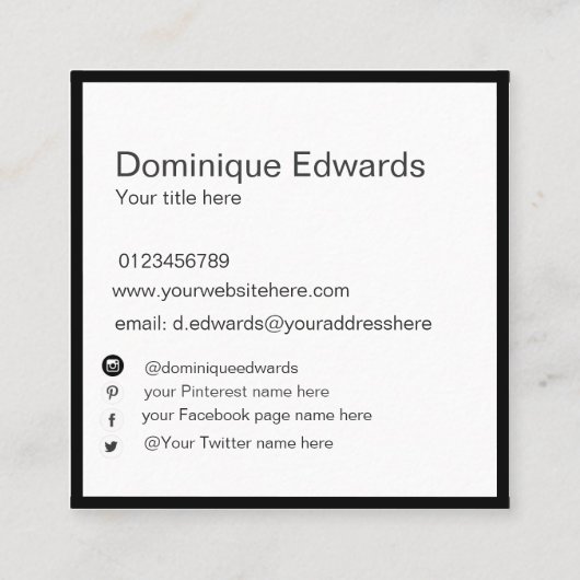 Professionele eenvoudige zwarte en witte sociale m vierkante visitekaartje (Achterkant)