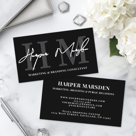 Professionele Eenvoudige Zwarte Witte Monogram Visitekaartje