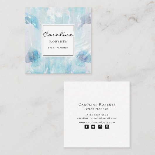 Professionele Elegant blauwe Waterverf penseelstre Vierkante Visitekaartje (Voorkant / Achterkant)