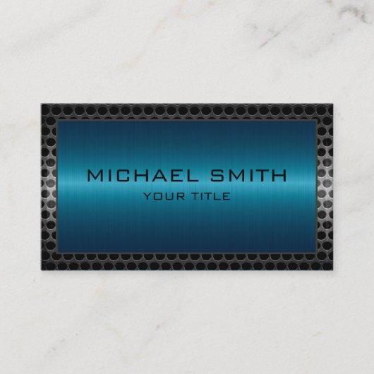 Professionele Elegant Blue Metal Border Visitekaartje (Voorkant)