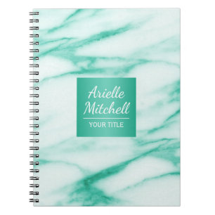 Professionele Elegant Turquoise Marble met naam Notitieboek