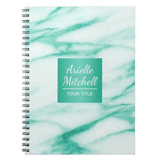 Professionele Elegant Turquoise Marble met naam Notitieboek (Voorkant)