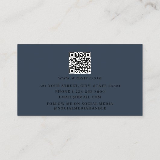 Professionele Elegante Blauw Gouden Monogram QR Co Visitekaartje (Achterkant)