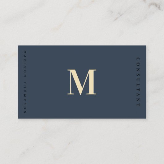 Professionele Elegante Blauw Gouden Monogram QR Co Visitekaartje (Voorkant)