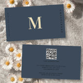 Professionele Elegante Blauw Gouden Monogram QR Co Visitekaartje