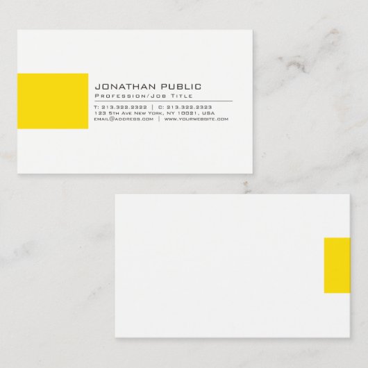 Professionele elegante Creative White Yellow Plain Visitekaartje (Voorkant / Achterkant)