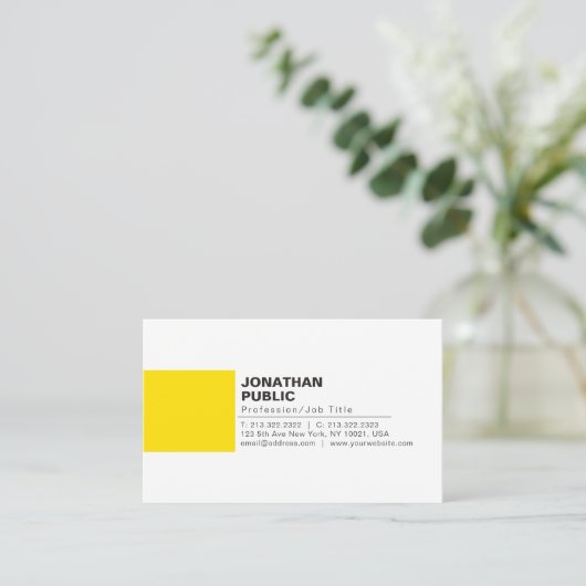 Professionele elegante Creative White Yellow Plain Visitekaartje (Staand voorkant)