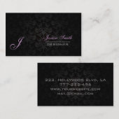 Professionele elegante effen monogram damast zwart visitekaartje (Voorkant / Achterkant)