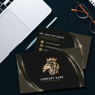 Professionele Elegante Gouden Leeuw Logo Visitekaartje