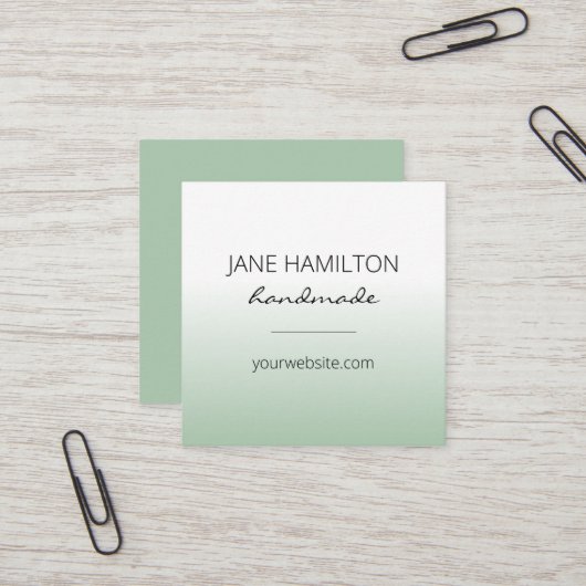 Professionele elegante groene kaart vierkante visitekaartje (Voorkant / Achterkant in situ)