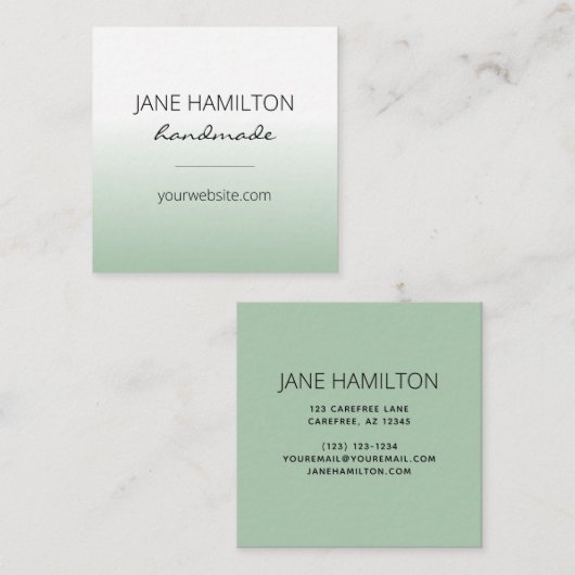 Professionele elegante groene kaart vierkante visitekaartje (Voorkant / Achterkant)