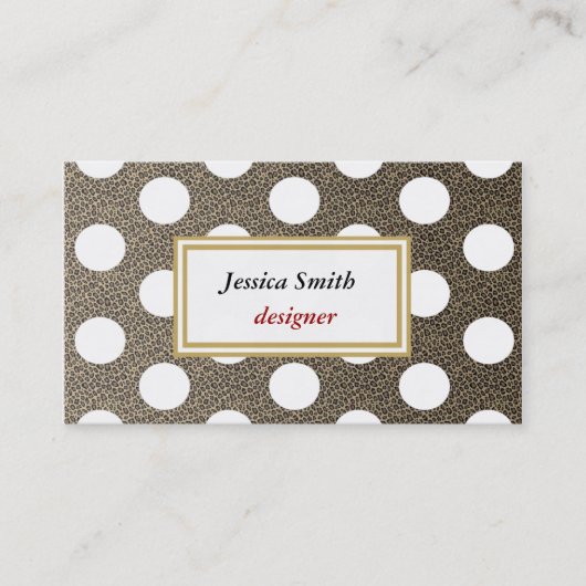 Professionele elegante luipaardprint polka dots visitekaartje (Voorkant)