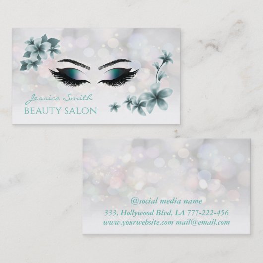 Professionele elegante luxe bokeh bloemenmake-up visitekaartje (Voorkant / Achterkant)